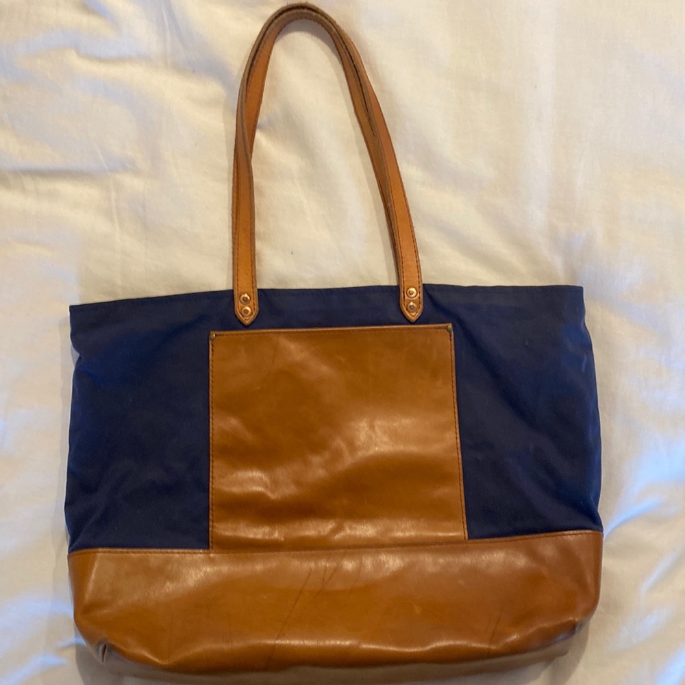 California artisan-made leather and canvas tote by Swing Cash